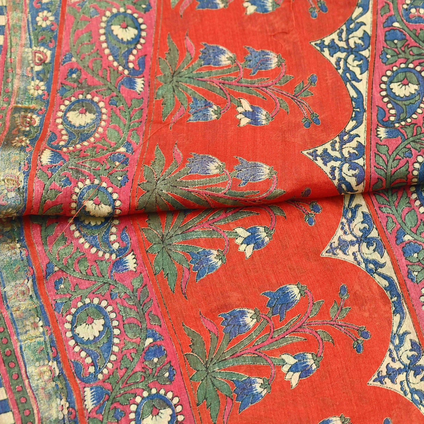 Indian Vintage Orange Dupatta Long Stole Block Print Pure Chanderi Silk Scarves Veil Paisley Upcycle Party wear hijab Zari Border