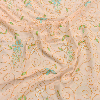 Indian Vintage Dupatta Peach Long Stole Pure Cotton Hand Embroidered Kantha Scarves Veil Scarf Wrap For Women's