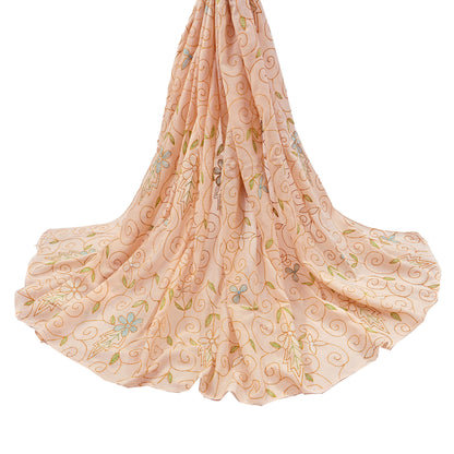 Indian Vintage Dupatta Peach Long Stole Pure Cotton Hand Embroidered Kantha Scarves Veil Scarf Wrap For Women's