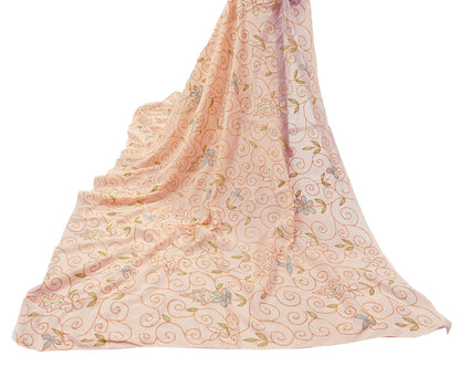 Indian Vintage Dupatta Peach Long Stole Pure Cotton Hand Embroidered Kantha Scarves Veil Scarf Wrap For Women's