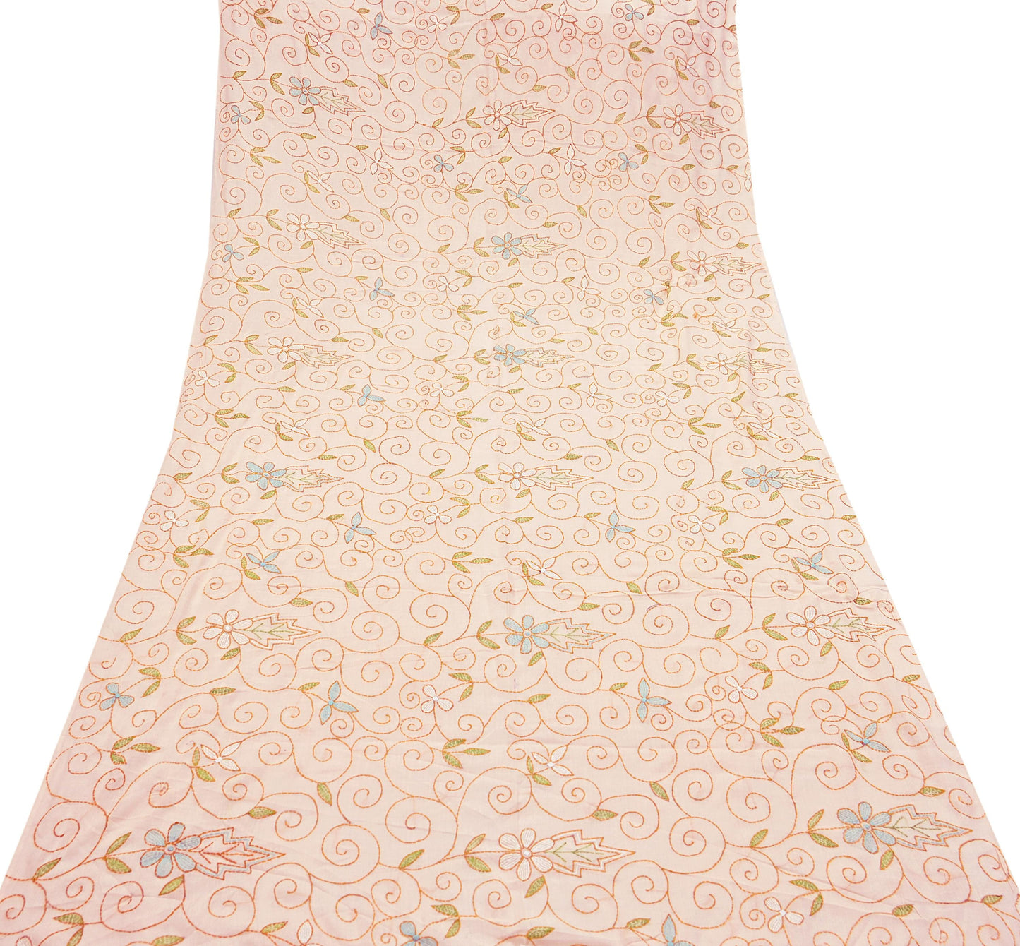 Indian Vintage Dupatta Peach Long Stole Pure Cotton Hand Embroidered Kantha Scarves Veil Scarf Wrap For Women's