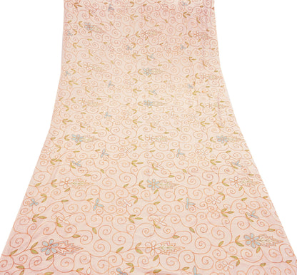 Indian Vintage Dupatta Peach Long Stole Pure Cotton Hand Embroidered Kantha Scarves Veil Scarf Wrap For Women's