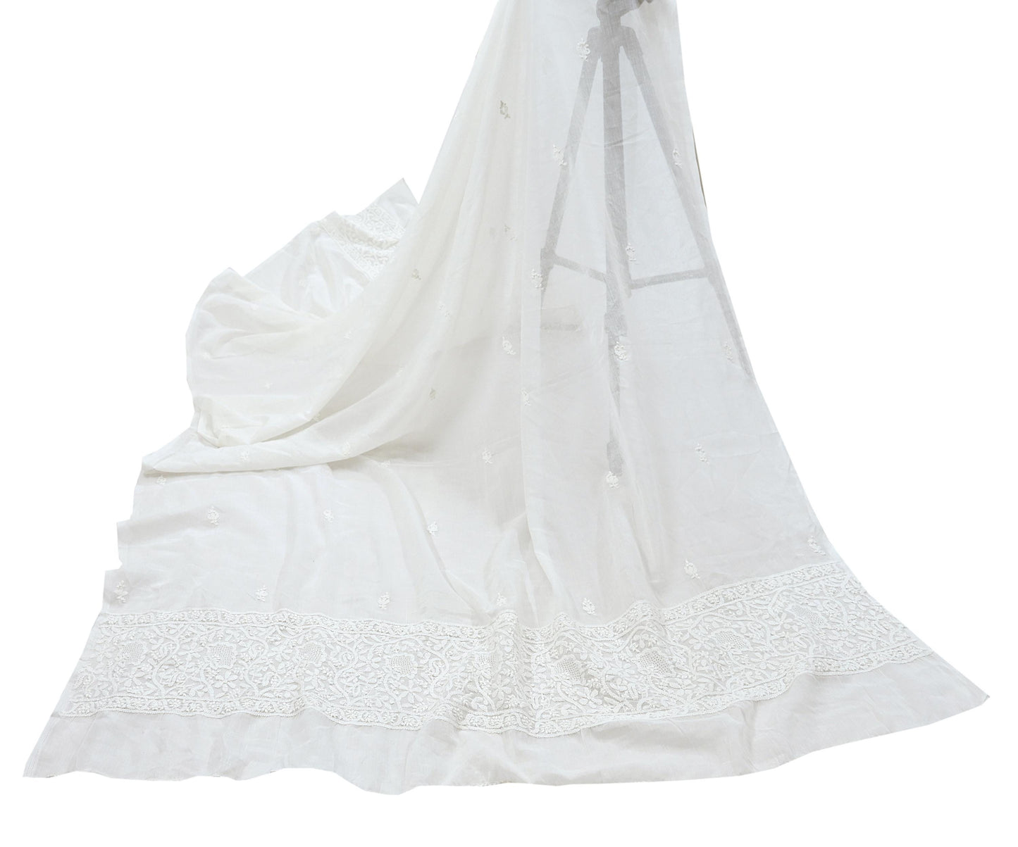 Indian Vintage White Dupatta Long Stole Pure Cotton Handmade Chikankari Scarves Veil Scarf Wrap Hippie Boho Soft