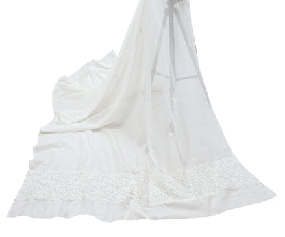 Indian Vintage White Dupatta Long Stole Pure Cotton Handmade Chikankari Scarves Veil Scarf Wrap Hippie Boho Soft