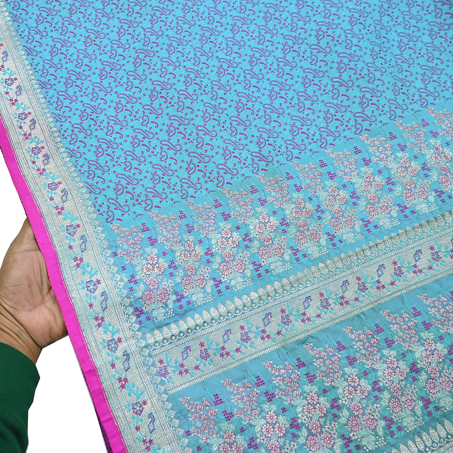 Indian Vintage Sari Blue Heavy Pure Silk Woven Banarasi Brocade Saree Fabric 5Yd Ethnic Dress making Crafting Bollywood Dress Designing