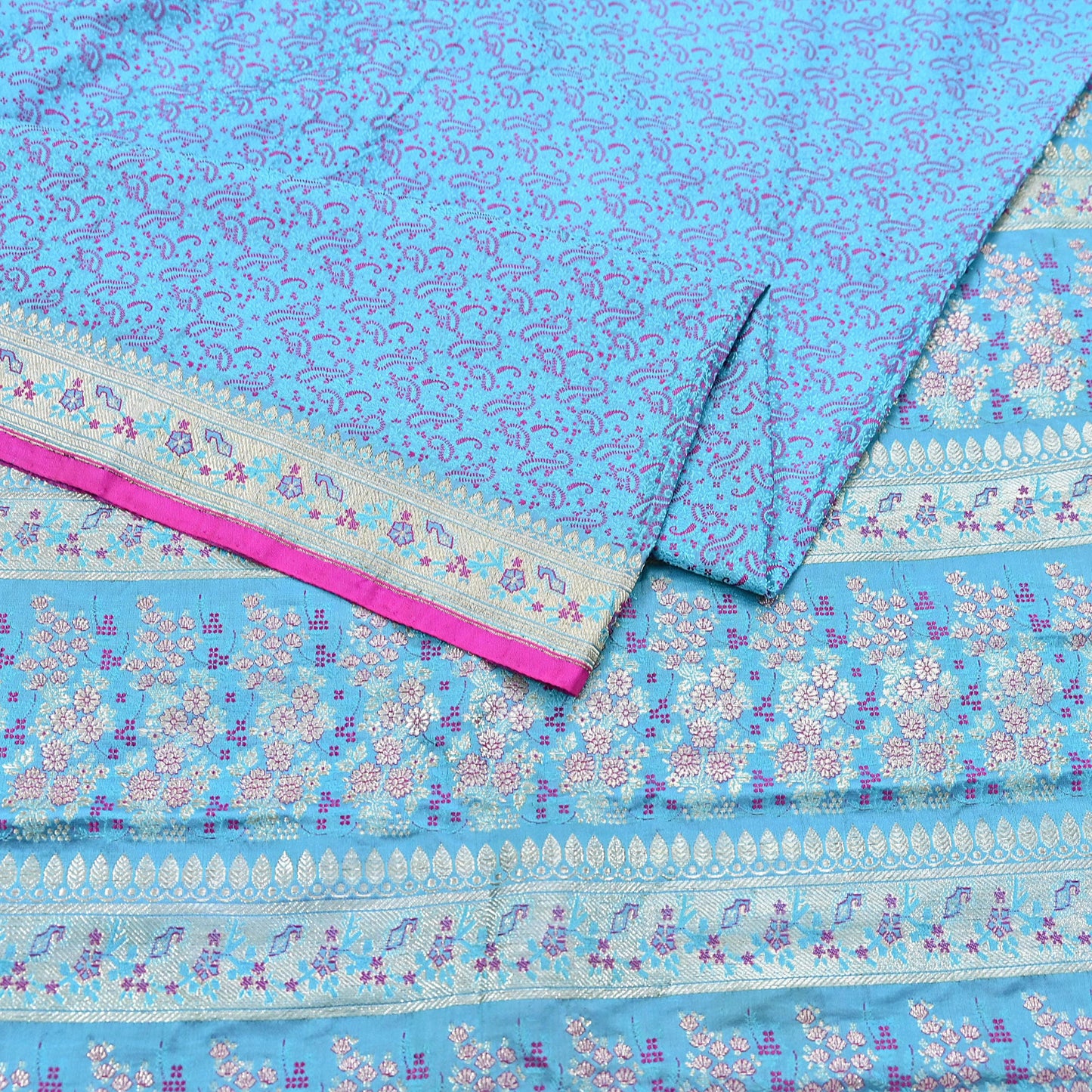 Indian Vintage Sari Blue Heavy Pure Silk Woven Banarasi Brocade Saree Fabric 5Yd Ethnic Dress making Crafting Bollywood Dress Designing