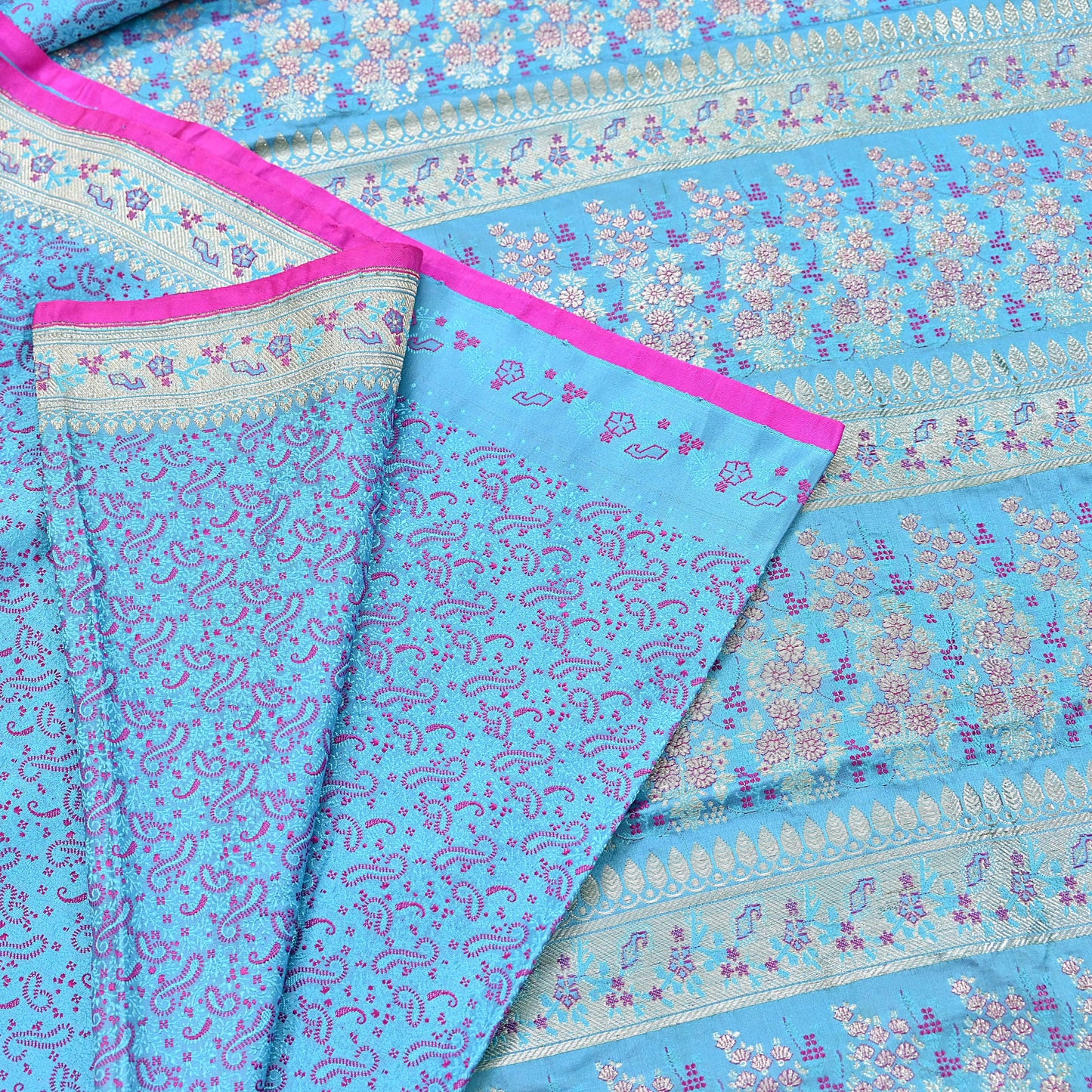 Indian Vintage Sari Blue Heavy Pure Silk Woven Banarasi Brocade Saree Fabric 5Yd Ethnic Dress making Crafting Bollywood Dress Designing
