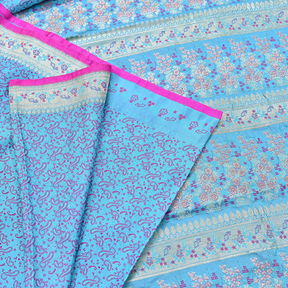 Indian Vintage Sari Blue Heavy Pure Silk Woven Banarasi Brocade Saree Fabric 5Yd Ethnic Dress making Crafting Bollywood Dress Designing