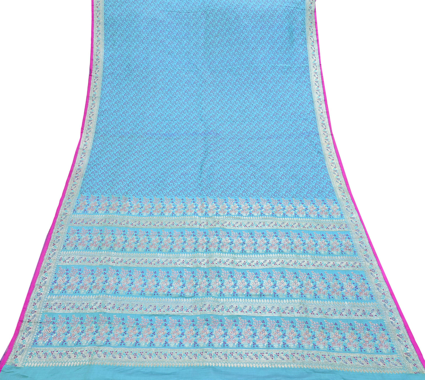 Indian Vintage Sari Blue Heavy Pure Silk Woven Banarasi Brocade Saree Fabric 5Yd Ethnic Dress making Crafting Bollywood Dress Designing