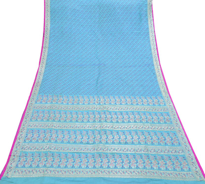 Indian Vintage Sari Blue Heavy Pure Silk Woven Banarasi Brocade Saree Fabric 5Yd Ethnic Dress making Crafting Bollywood Dress Designing