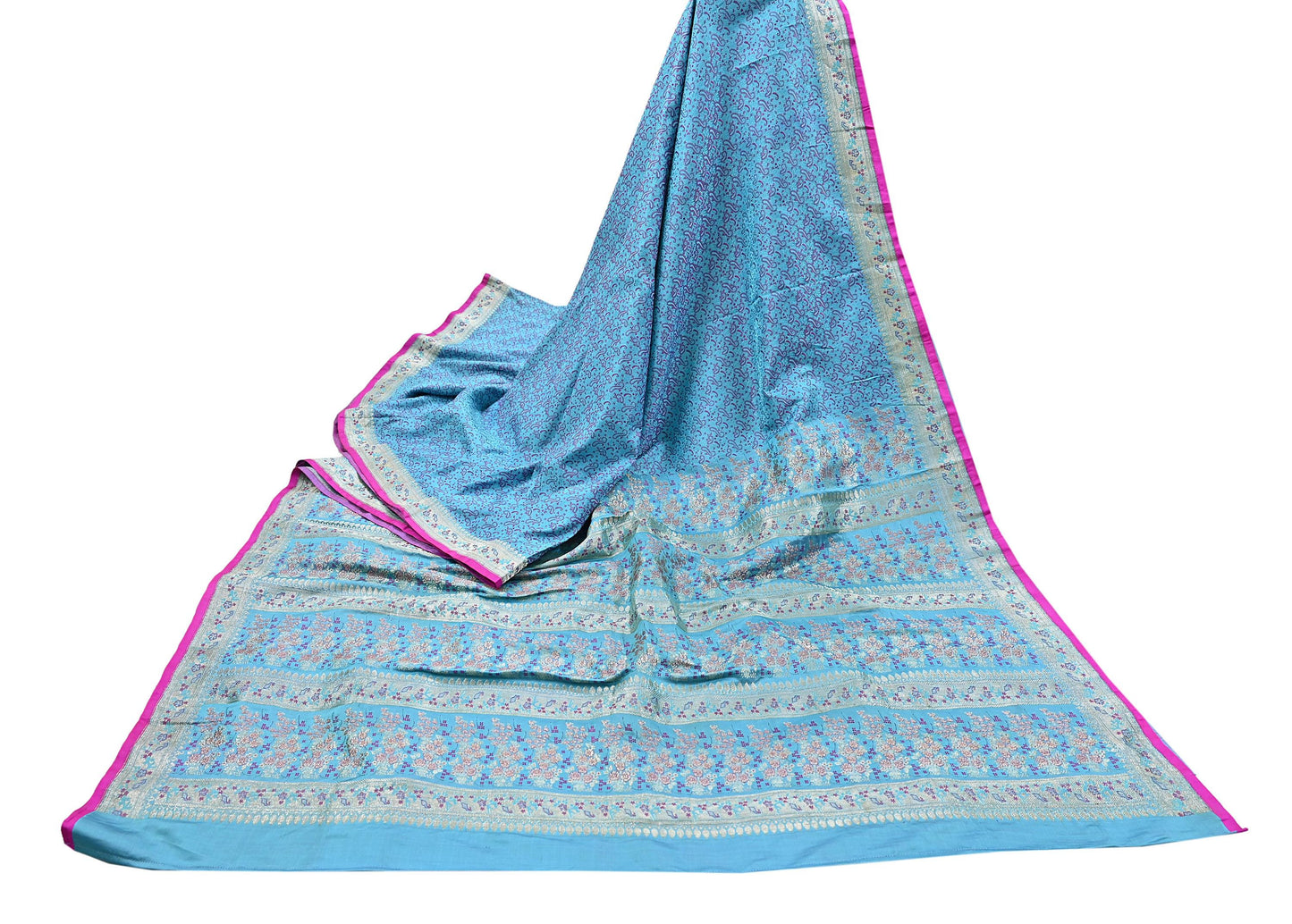 Indian Vintage Sari Blue Heavy Pure Silk Woven Banarasi Brocade Saree Fabric 5Yd Ethnic Dress making Crafting Bollywood Dress Designing