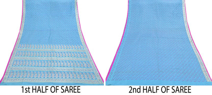 Indian Vintage Sari Blue Heavy Pure Silk Woven Banarasi Brocade Saree Fabric 5Yd Ethnic Dress making Crafting Bollywood Dress Designing