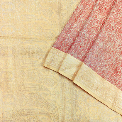 Indian Vintage Sari Rusty & beige Heavy Pure Satin Silk Woven Banarasi Tanchoi Saree 5Yd Ethnic Craft Fabric Upcycle Bridal Heavy Sarees