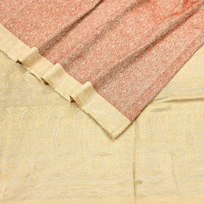 Indian Vintage Sari Rusty & beige Heavy Pure Satin Silk Woven Banarasi Tanchoi Saree 5Yd Ethnic Craft Fabric Upcycle Bridal Heavy Sarees