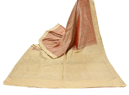 Indian Vintage Sari Rusty & beige Heavy Pure Satin Silk Woven Banarasi Tanchoi Saree 5Yd Ethnic Craft Fabric Upcycle Bridal Heavy Sarees