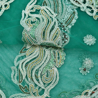 Indian Vintage Heavy Bridal Green Dupatta Net Mesh Long Stole Hand Embroidered Scarves Zardozi Dabka Zari Wedding dupatta veil hijab