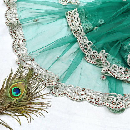 Indian Vintage Heavy Bridal Green Dupatta Net Mesh Long Stole Hand Embroidered Scarves Zardozi Dabka Zari Wedding dupatta veil hijab