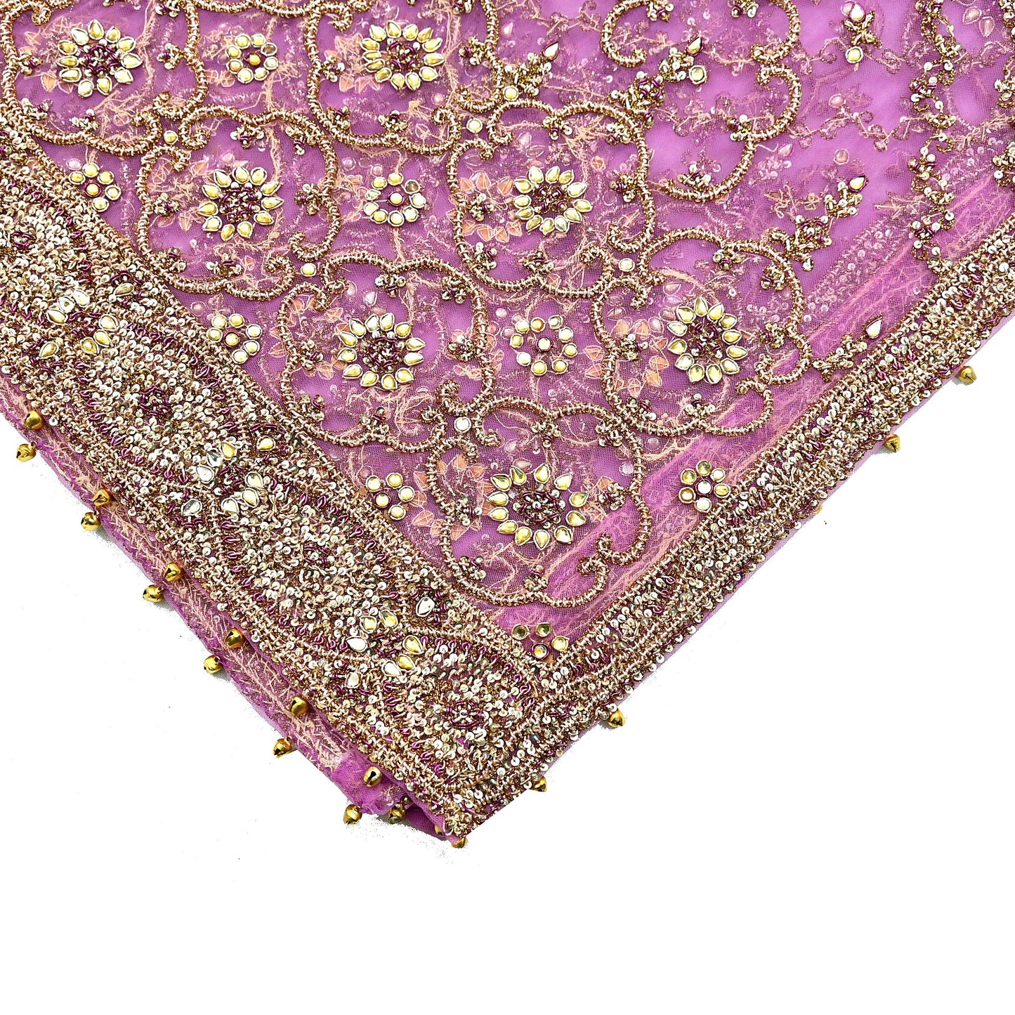 Indian Vintage Heavy Wedding Purple Dupatta Net Mesh Long Stole Hand Embroidered Scarf Zardozi Zari Sequins Stole Bridal Veil