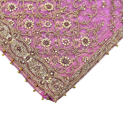 Indian Vintage Heavy Wedding Purple Dupatta Net Mesh Long Stole Hand Embroidered Scarf Zardozi Zari Sequins Stole Bridal Veil