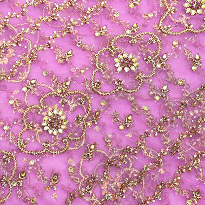 Indian Vintage Heavy Wedding Purple Dupatta Net Mesh Long Stole Hand Embroidered Scarf Zardozi Zari Sequins Stole Bridal Veil