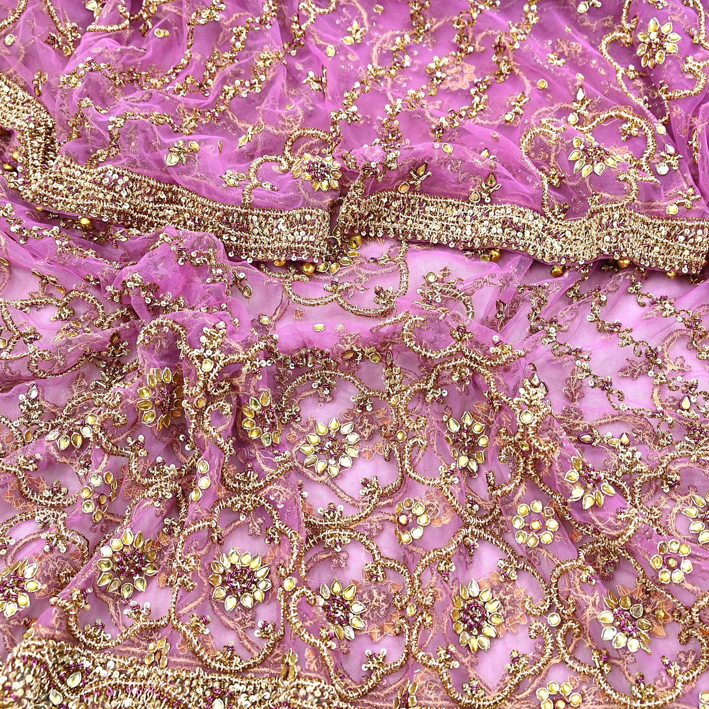 Indian Vintage Heavy Wedding Purple Dupatta Net Mesh Long Stole Hand Embroidered Scarf Zardozi Zari Sequins Stole Bridal Veil