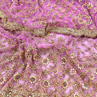 Indian Vintage Heavy Wedding Purple Dupatta Net Mesh Long Stole Hand Embroidered Scarf Zardozi Zari Sequins Stole Bridal Veil