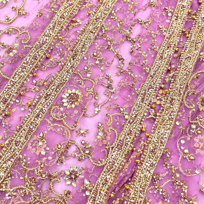 Indian Vintage Heavy Wedding Purple Dupatta Net Mesh Long Stole Hand Embroidered Scarf Zardozi Zari Sequins Stole Bridal Veil