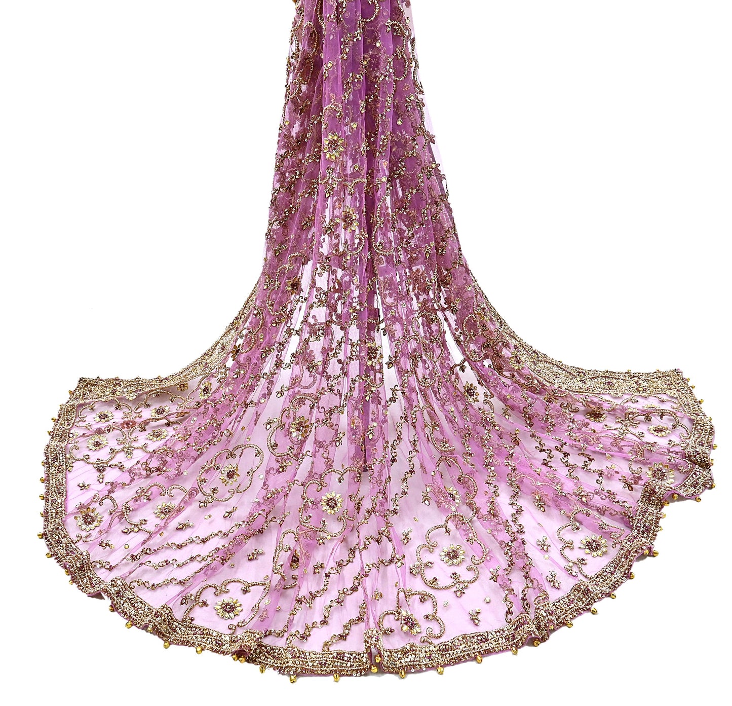 Indian Vintage Heavy Wedding Purple Dupatta Net Mesh Long Stole Hand Embroidered Scarf Zardozi Zari Sequins Stole Bridal Veil