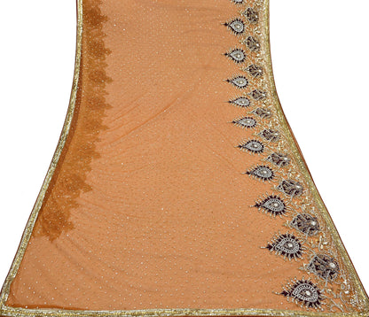 Indian Vintage Heavy Sari Saffron Net/Mesh Hand Embroidered Sarees Craft Fabric 6Yd Sewing Soft Zardozi Wedding sarees With Blouse fabric