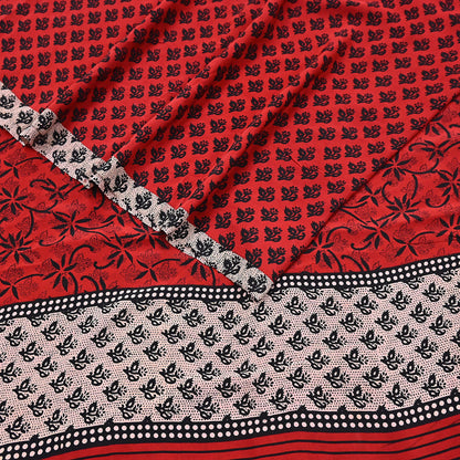 Indian Vintage Sari Black & Red Pure Crepe Silk Printed Saree 5yard Sewing Rose Flower Soft Craft Fabric Wrap