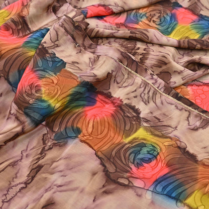 Indian Vintage Sari Brown Pure Crepe Silk Tie-Dye Printed Sarees 6yd Sewing Abstract Soft Craft Fabric Wrap Dress making Crafting Quilting