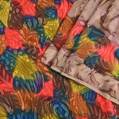 Indian Vintage Sari Brown Pure Crepe Silk Tie-Dye Printed Sarees 6yd Sewing Abstract Soft Craft Fabric Wrap Dress making Crafting Quilting