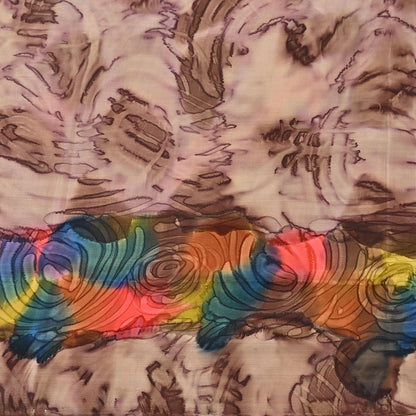 Indian Vintage Sari Brown Pure Crepe Silk Tie-Dye Printed Sarees 6yd Sewing Abstract Soft Craft Fabric Wrap Dress making Crafting Quilting