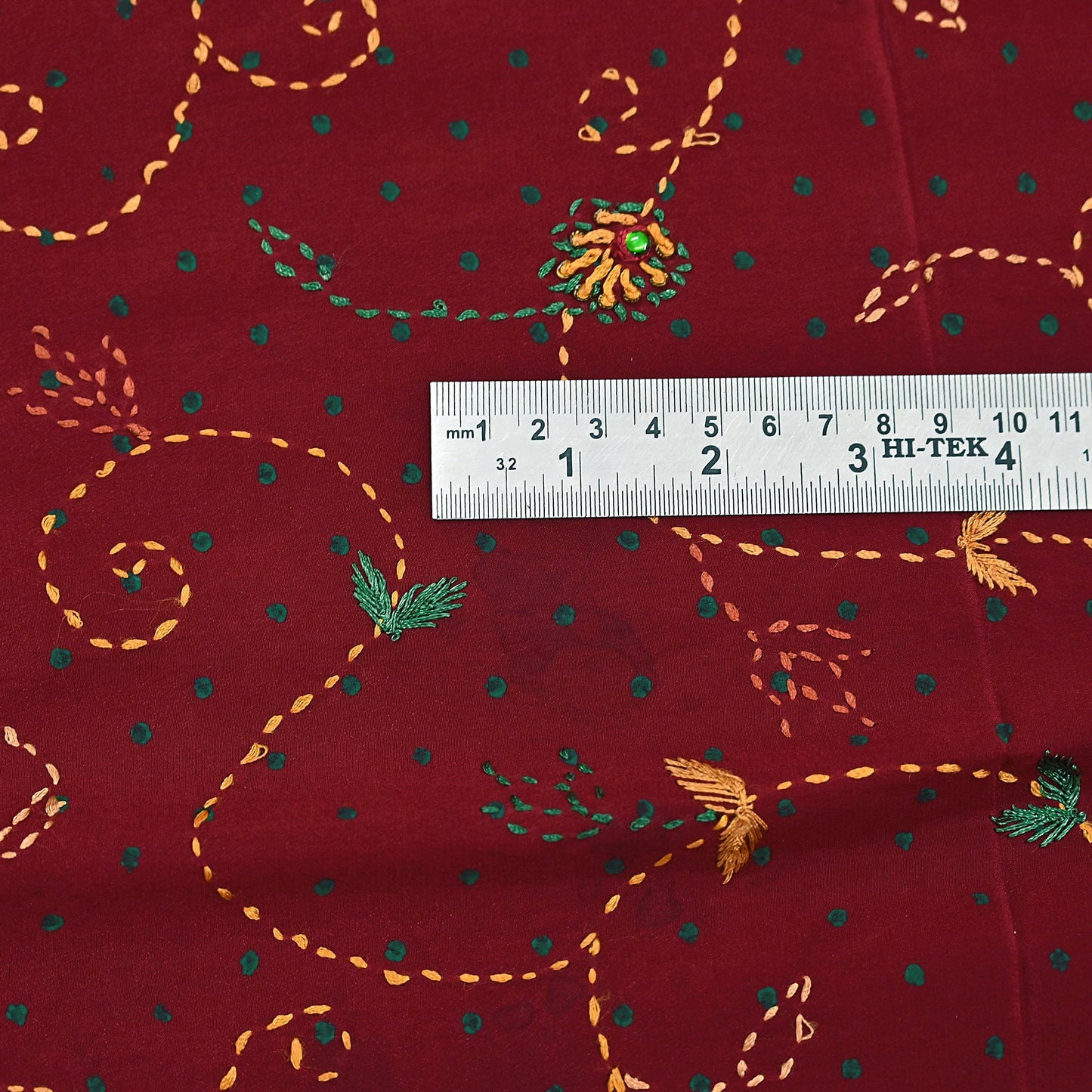 Indian Vintage Sari Maroon & mustard Pure Crepe Silk Hand Embroidered Saree 5yd Craft Fabric Sewing Sequins Dress Making Crafting Quilting