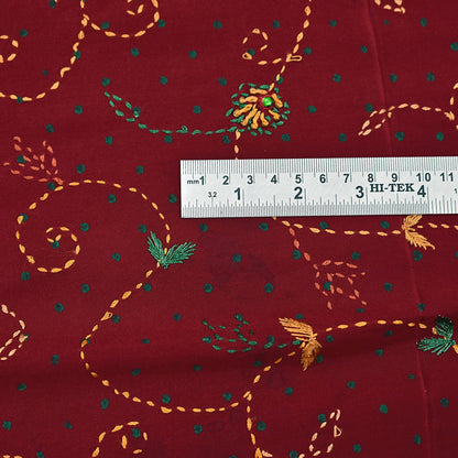 Indian Vintage Sari Maroon & mustard Pure Crepe Silk Hand Embroidered Saree 5yd Craft Fabric Sewing Sequins Dress Making Crafting Quilting