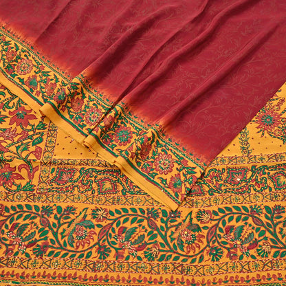 Indian Vintage Sari Maroon & mustard Pure Crepe Silk Hand Embroidered Saree 5yd Craft Fabric Sewing Sequins Dress Making Crafting Quilting