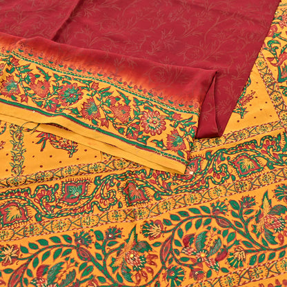 Indian Vintage Sari Maroon & mustard Pure Crepe Silk Hand Embroidered Saree 5yd Craft Fabric Sewing Sequins Dress Making Crafting Quilting