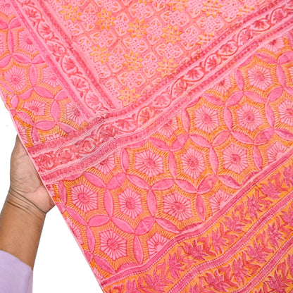 Women Vintage Pink Saree Blend Chiffon Printed Sari Craft Fabric Sewing 6Yd Soft Light Sari Dress Making Floral Crafting Quilting Upcycle