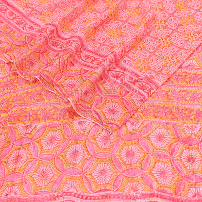Women Vintage Pink Saree Blend Chiffon Printed Sari Craft Fabric Sewing 6Yd Soft Light Sari Dress Making Floral Crafting Quilting Upcycle