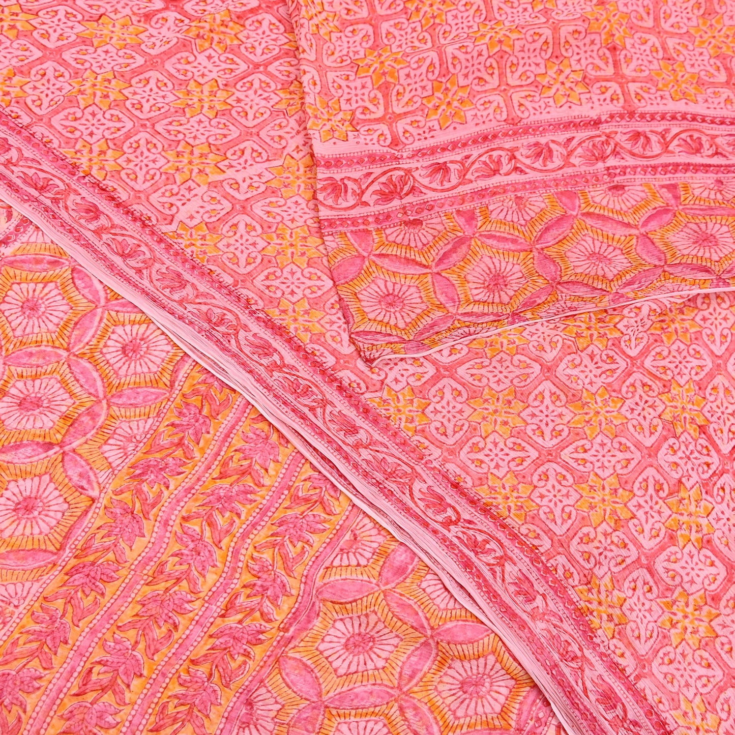 Women Vintage Pink Saree Blend Chiffon Printed Sari Craft Fabric Sewing 6Yd Soft Light Sari Dress Making Floral Crafting Quilting Upcycle
