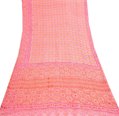 Women Vintage Pink Saree Blend Chiffon Printed Sari Craft Fabric Sewing 6Yd Soft Light Sari Dress Making Floral Crafting Quilting Upcycle