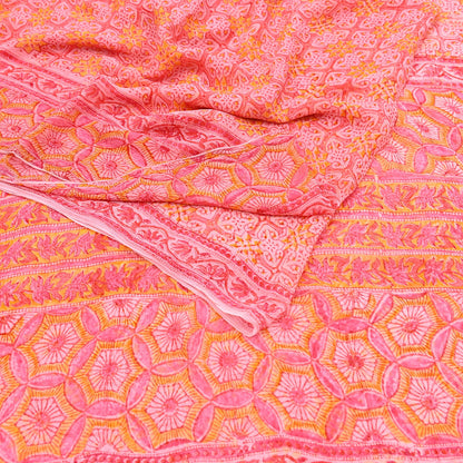 Women Vintage Pink Saree Blend Chiffon Printed Sari Craft Fabric Sewing 6Yd Soft Light Sari Dress Making Floral Crafting Quilting Upcycle