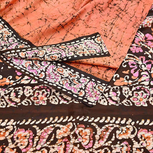 Indian Vintage Sarees Batik Printed 100% Pure Silk Sari Craft Fabric 6Yd Soft Sewing Sarong Wrap Boho Dress Making For Crafting Quilting