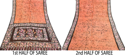 Indian Vintage Sarees Batik Printed 100% Pure Silk Sari Craft Fabric 6Yd Soft Sewing Sarong Wrap Boho Dress Making For Crafting Quilting