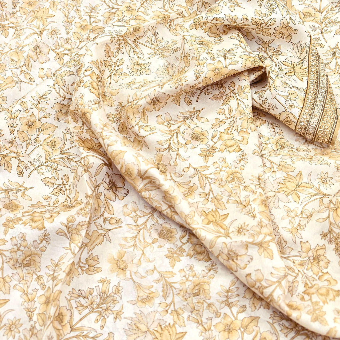 Indian Vintage Sari Ivory & Beige Pure Silk Printed Saree 6yd Sewing Paisley Craft Fabric DressMaking Soft Used Upcycled