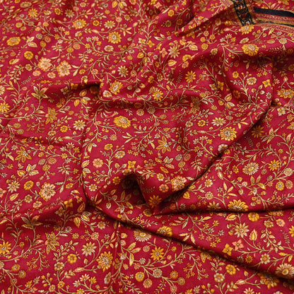 Indian Vintage Sari Maroon & Black 100% Pure Silk Printed Saree Craft Fabric 6yd Sewing Dress Making Soft Wrap Quilting Crafting Upcycle