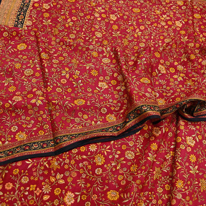 Indian Vintage Sari Maroon & Black 100% Pure Silk Printed Saree Craft Fabric 6yd Sewing Dress Making Soft Wrap Quilting Crafting Upcycle