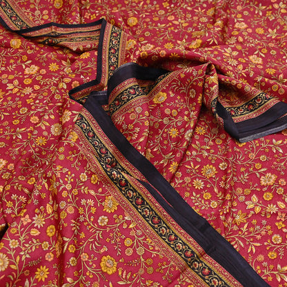 Indian Vintage Sari Maroon & Black 100% Pure Silk Printed Saree Craft Fabric 6yd Sewing Dress Making Soft Wrap Quilting Crafting Upcycle