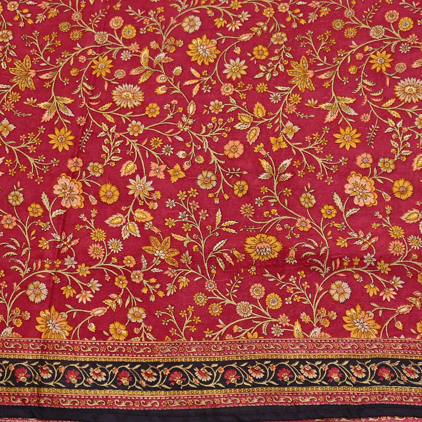 Indian Vintage Sari Maroon & Black 100% Pure Silk Printed Saree Craft Fabric 6yd Sewing Dress Making Soft Wrap Quilting Crafting Upcycle