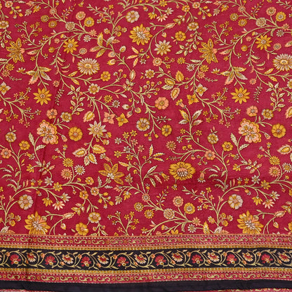 Indian Vintage Sari Maroon & Black 100% Pure Silk Printed Saree Craft Fabric 6yd Sewing Dress Making Soft Wrap Quilting Crafting Upcycle